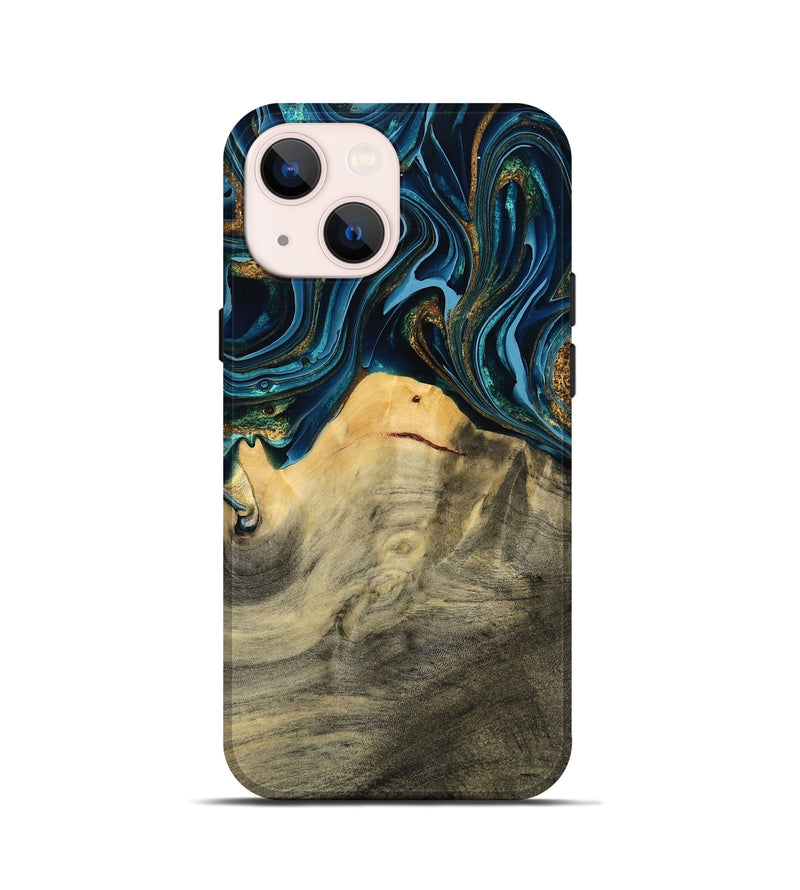 iPhone 13 mini Wood Live Edge Phone Case - Taft (Teal & Gold, 793136)