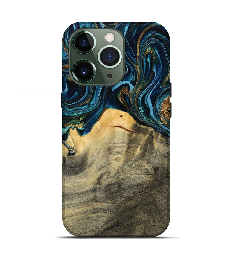iPhone 13 Pro Wood Live Edge Phone Case - Taft (Teal & Gold, 793136)