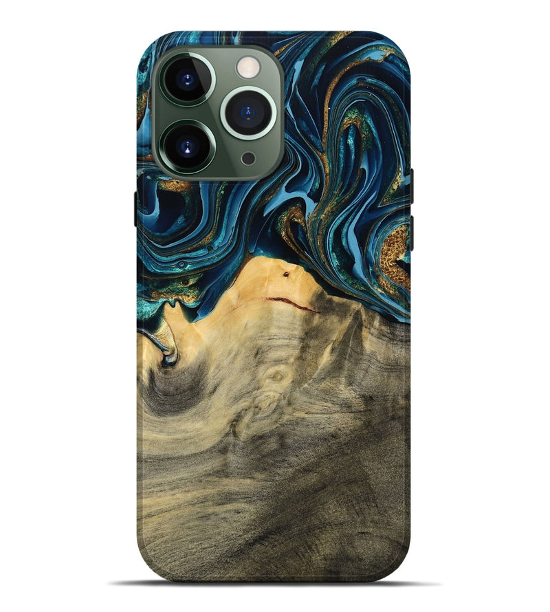iPhone 13 Pro Max Wood Live Edge Phone Case - Taft (Teal & Gold, 793136)