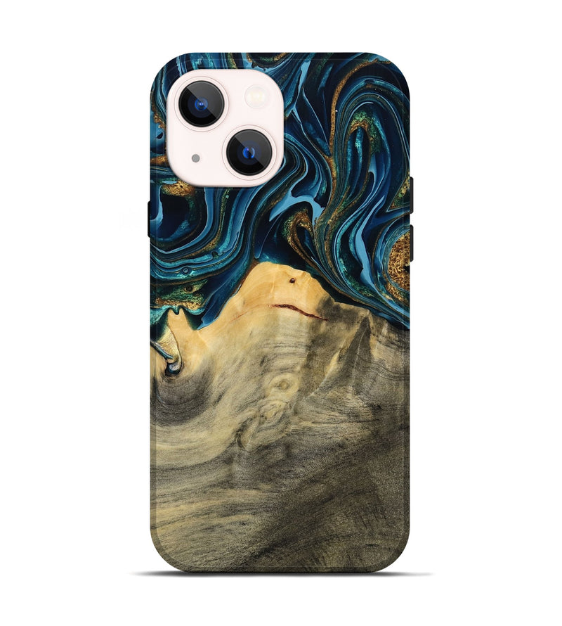 iPhone 14 Wood Live Edge Phone Case - Taft (Teal & Gold, 793136)