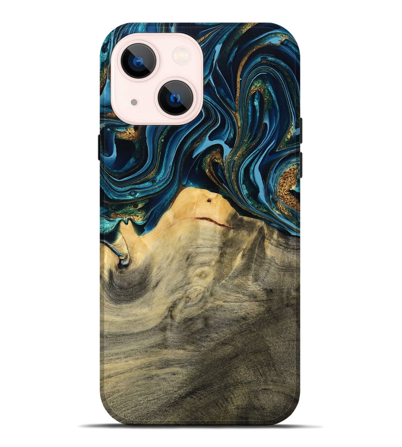 iPhone 14 Plus Wood Live Edge Phone Case - Taft (Teal & Gold, 793136)