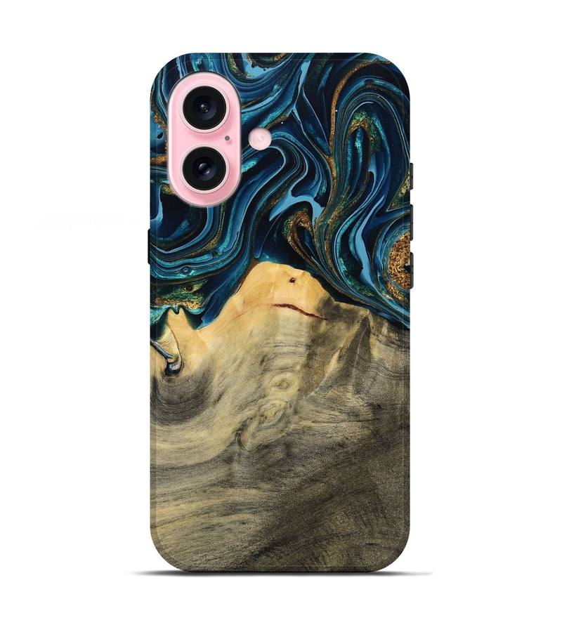 iPhone 17 Wood Live Edge Phone Case - Taft (Teal & Gold, 793136)