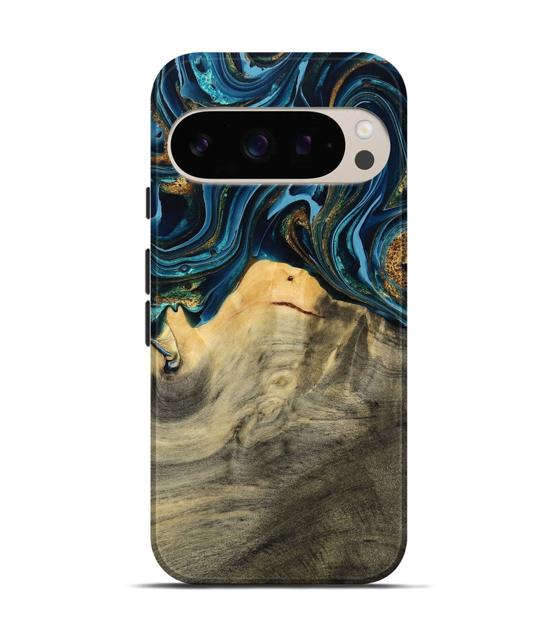 Pixel 10 Wood Live Edge Phone Case - Taft (Teal & Gold, 793136)