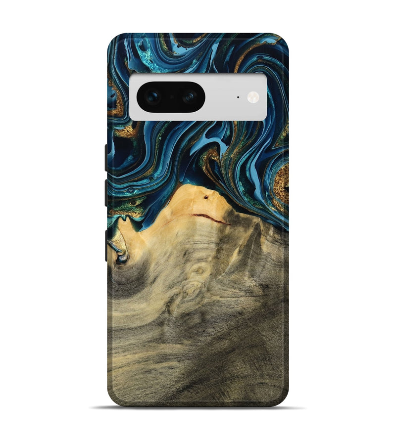 Pixel 7 Wood Live Edge Phone Case - Taft (Teal & Gold, 793136)