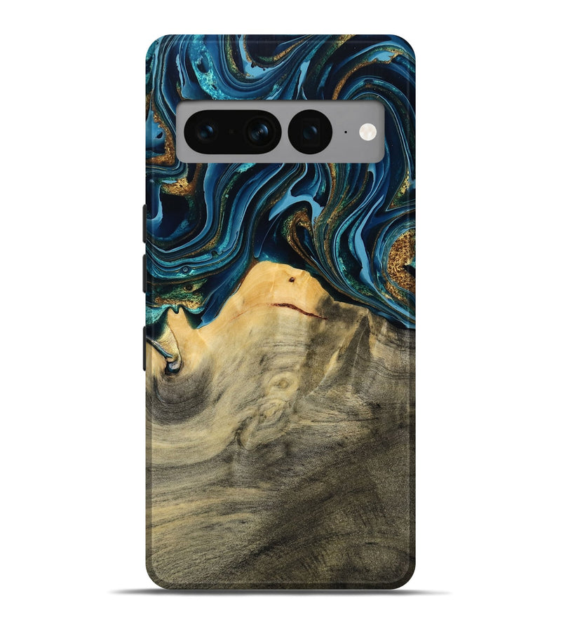 Pixel 7 Pro Wood Live Edge Phone Case - Taft (Teal & Gold, 793136)