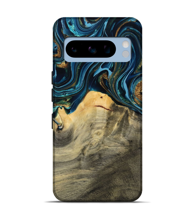 Pixel 8 Pro Wood Live Edge Phone Case - Taft (Teal & Gold, 793136)
