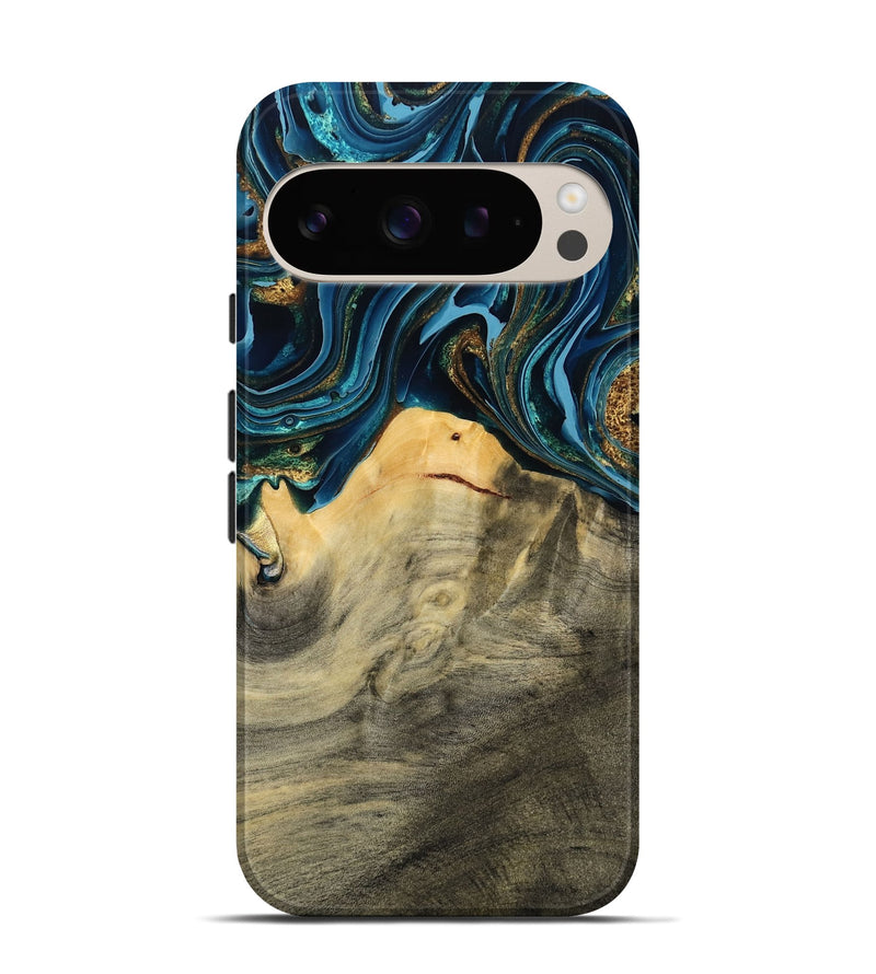 Pixel 9 Wood Live Edge Phone Case - Taft (Teal & Gold, 793136)