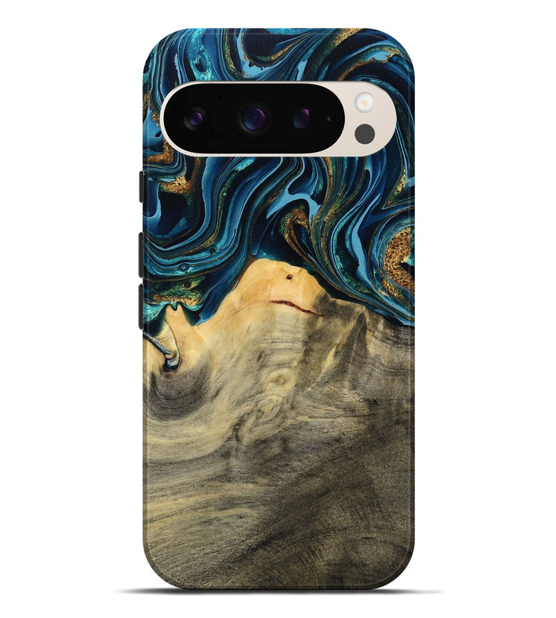 Pixel 9 Pro XL Wood Live Edge Phone Case - Taft (Teal & Gold, 793136)