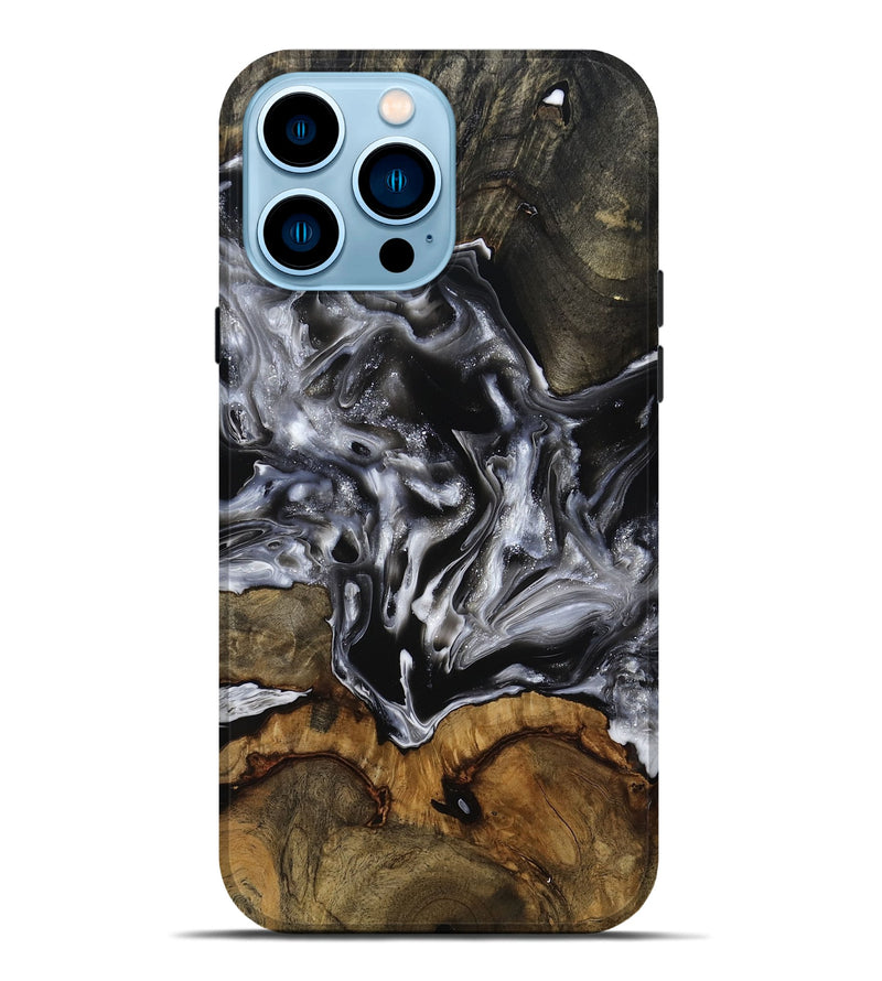 iPhone 14 Pro Max Wood Live Edge Phone Case - Yadiel (Black & White, 793138)