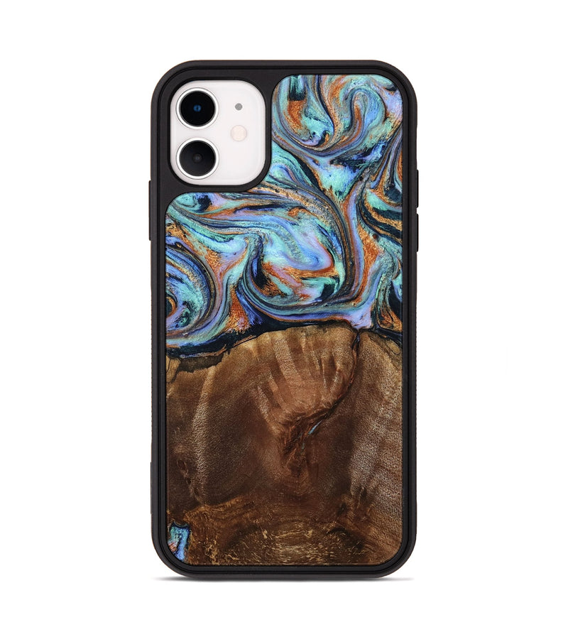 iPhone 11 Wood Phone Case - Melvina (Teal & Gold, 793378)
