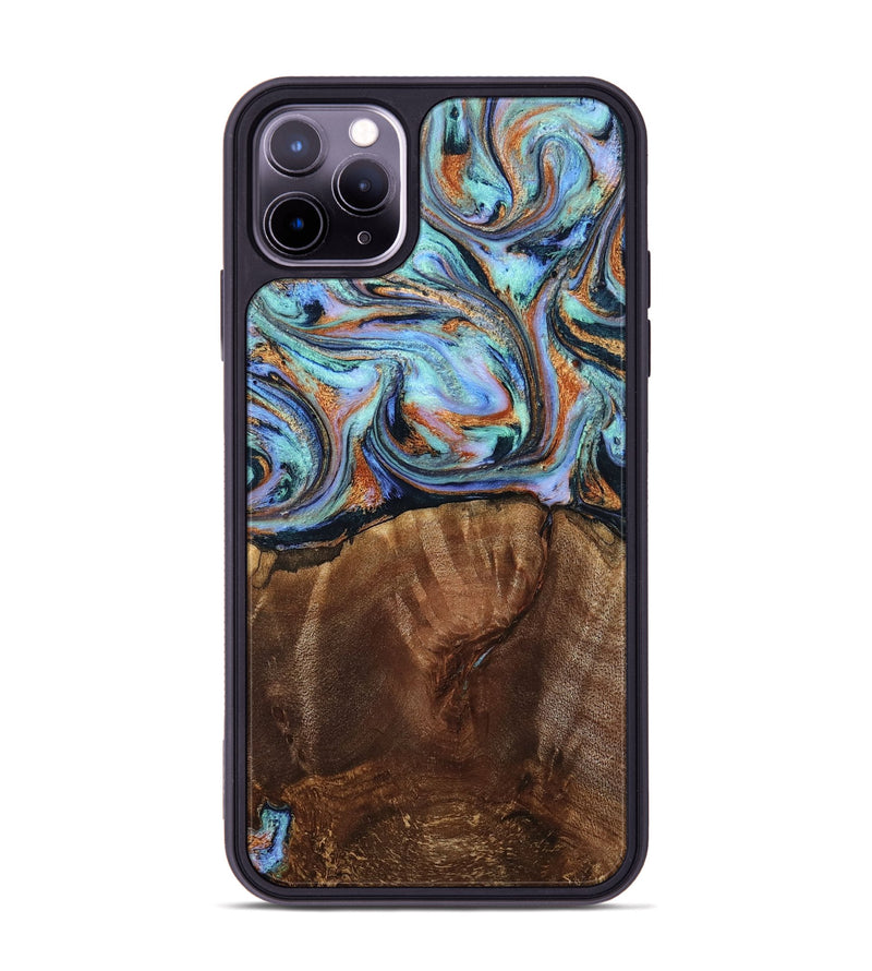 iPhone 11 Pro Max Wood Phone Case - Melvina (Teal & Gold, 793378)