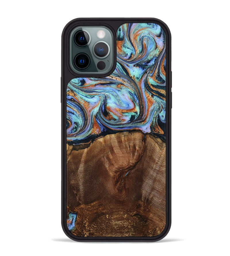 iPhone 12 Pro Max Wood Phone Case - Melvina (Teal & Gold, 793378)