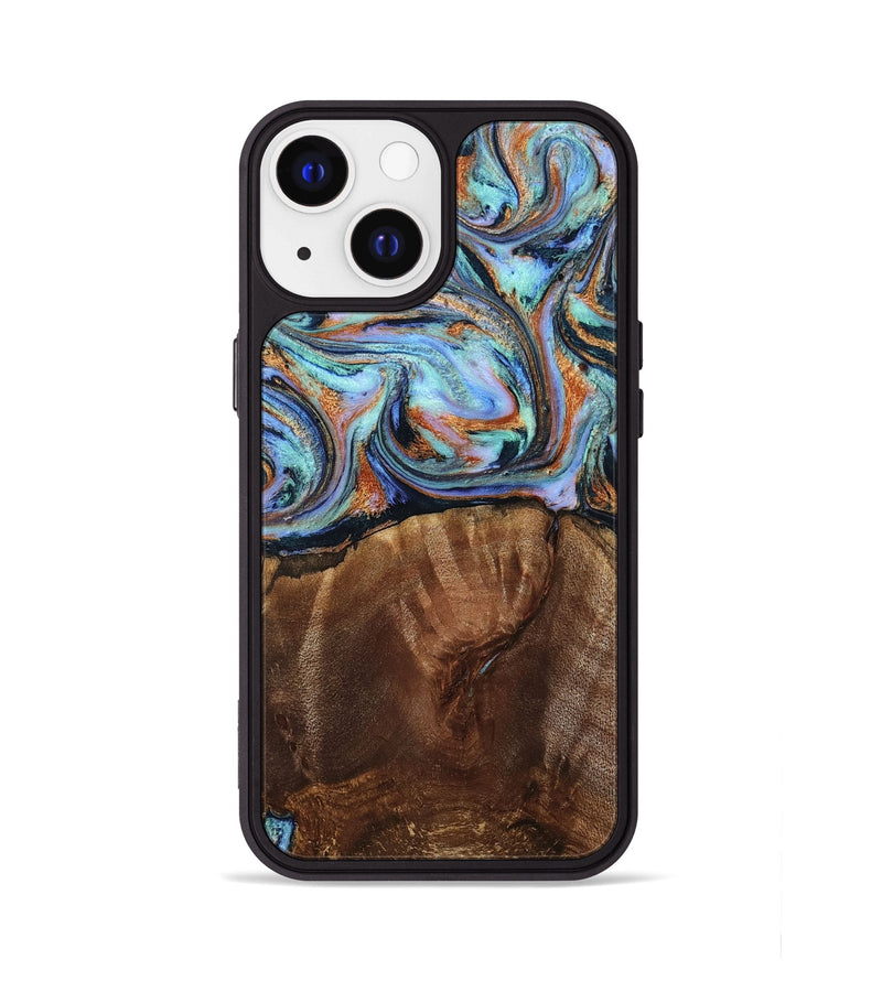 iPhone 13 Wood Phone Case - Melvina (Teal & Gold, 793378)