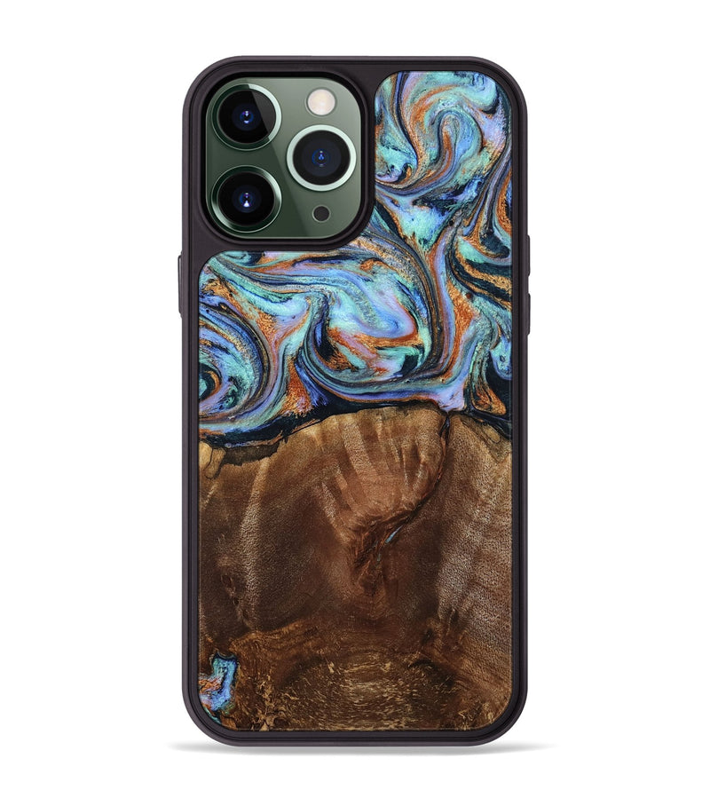 iPhone 13 Pro Max Wood Phone Case - Melvina (Teal & Gold, 793378)