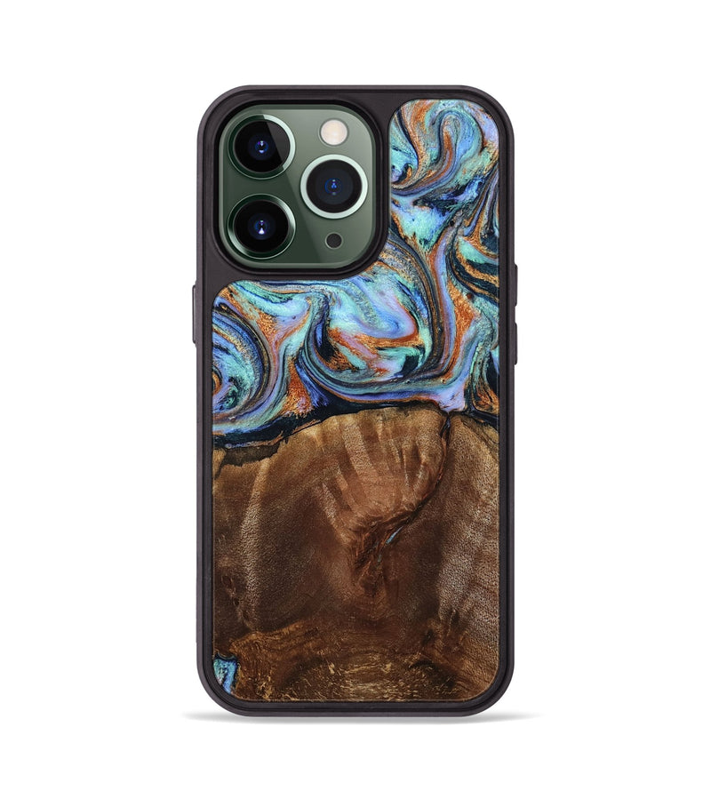 iPhone 13 Pro Wood Phone Case - Melvina (Teal & Gold, 793378)