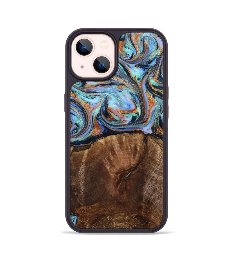 iPhone 14 Wood Phone Case - Melvina (Teal & Gold, 793378)