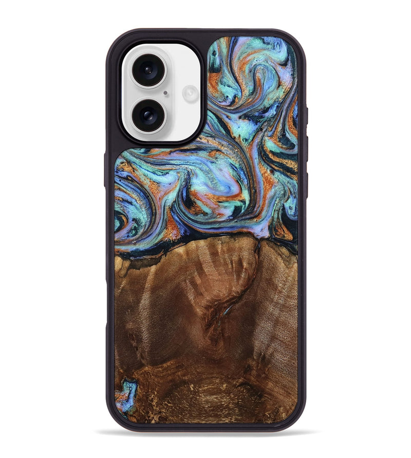iPhone 16 Plus Wood Phone Case - Melvina (Teal & Gold, 793378)