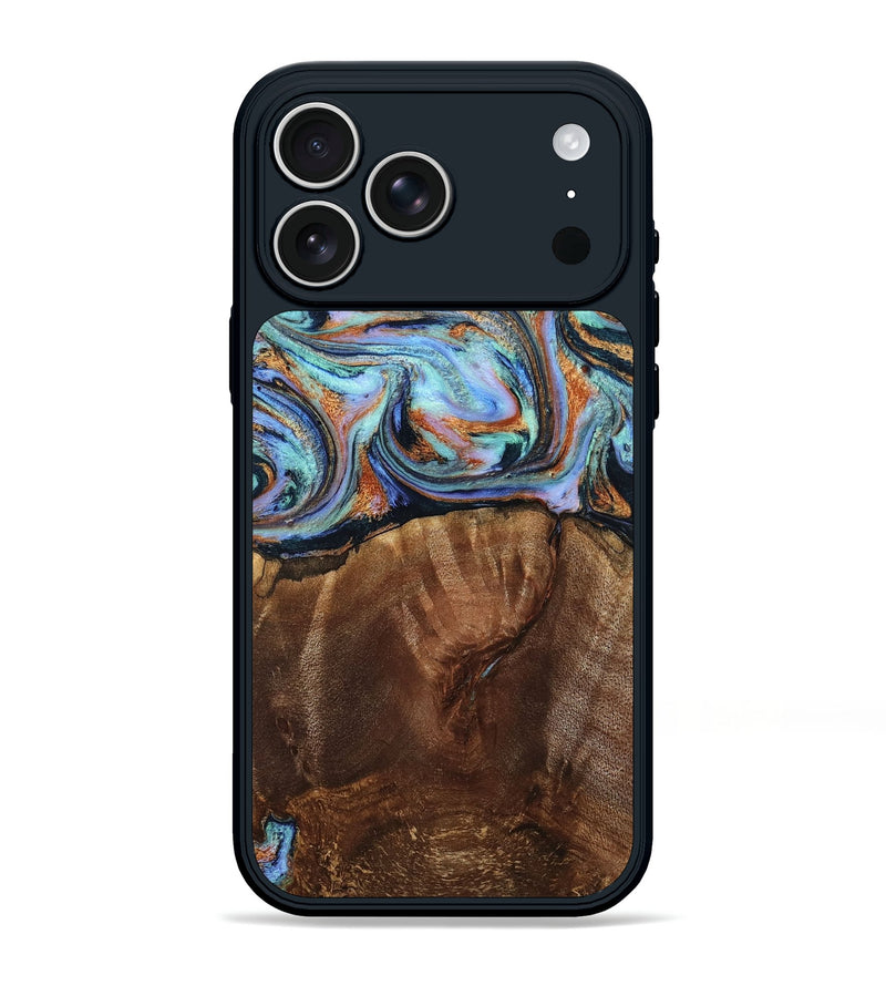 iPhone 17 Pro Max Wood Phone Case - Melvina (Teal & Gold, 793378)