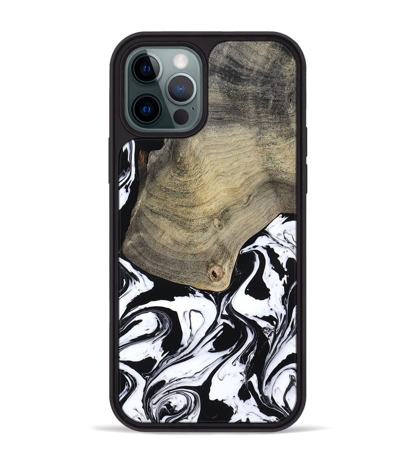 iPhone 12 Pro Max Wood Phone Case - Helen (Black & White, 793495)