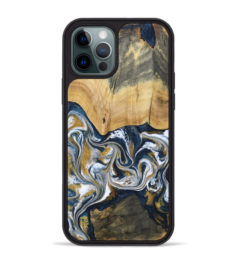 iPhone 12 Pro Max Wood Phone Case - Shanta (Teal & Gold, 793501)