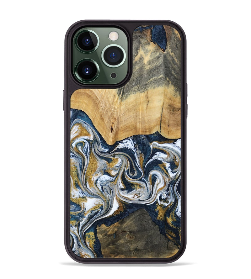 iPhone 13 Pro Max Wood Phone Case - Shanta (Teal & Gold, 793501)