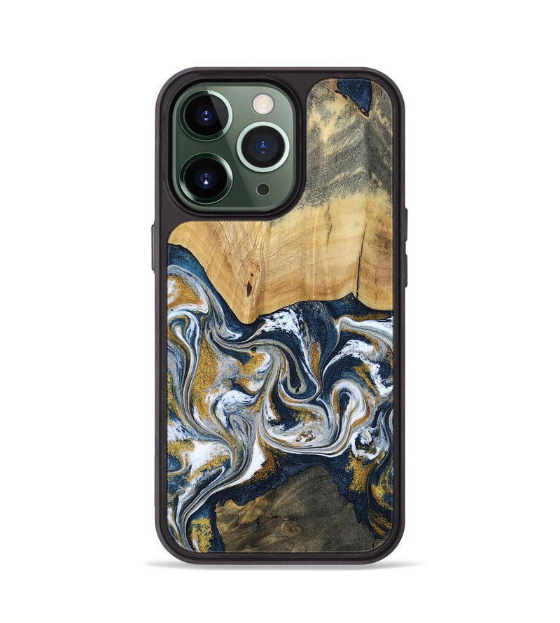 iPhone 13 Pro Wood Phone Case - Shanta (Teal & Gold, 793501)