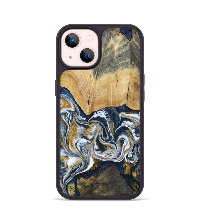 iPhone 14 Wood Phone Case - Shanta (Teal & Gold, 793501)