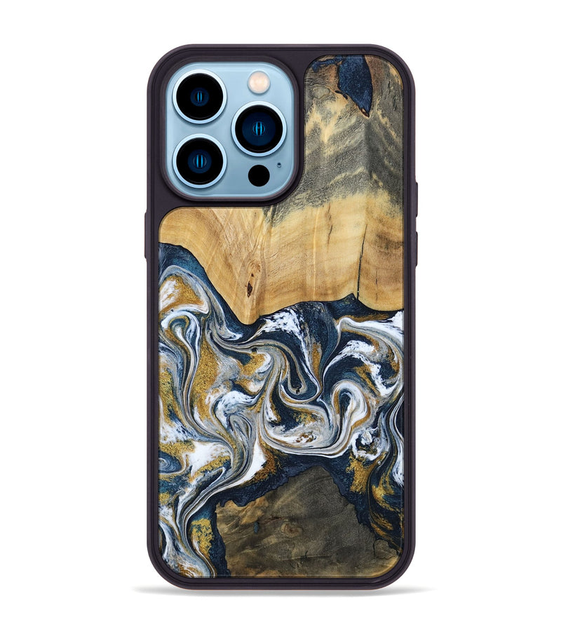 iPhone 14 Pro Max Wood Phone Case - Shanta (Teal & Gold, 793501)