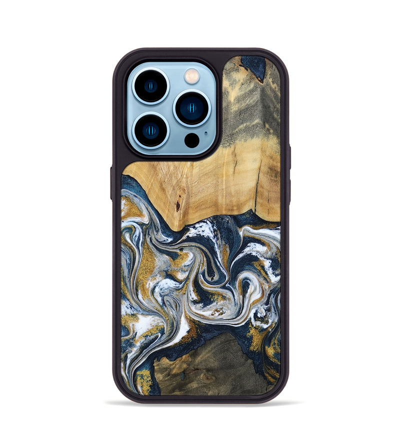 iPhone 14 Pro Wood Phone Case - Shanta (Teal & Gold, 793501)