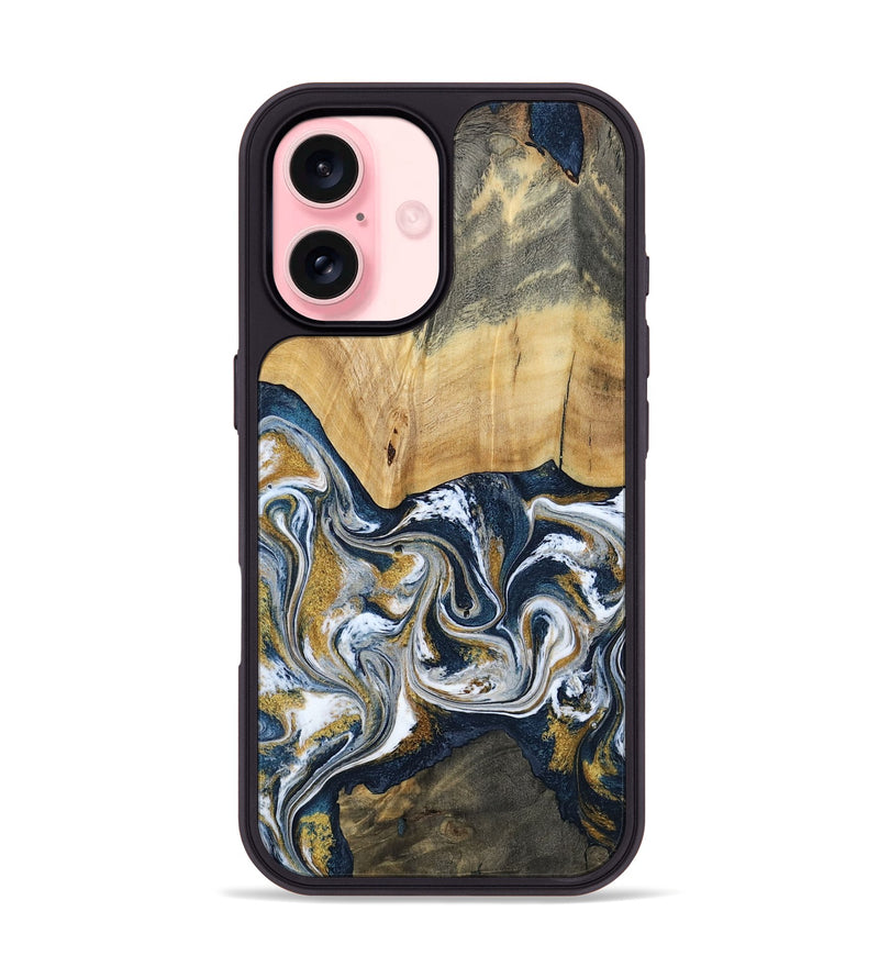 iPhone 16 Wood Phone Case - Shanta (Teal & Gold, 793501)