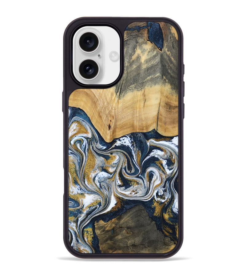 iPhone 16 Plus Wood Phone Case - Shanta (Teal & Gold, 793501)
