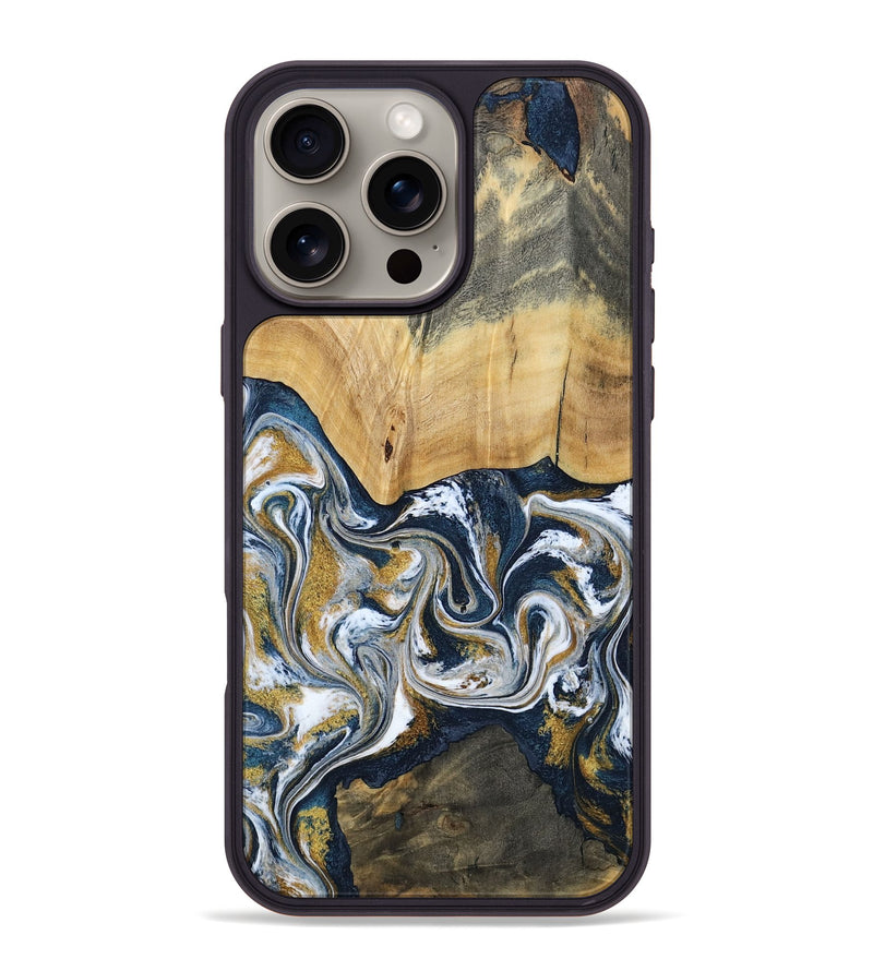 iPhone 16 Pro Max Wood Phone Case - Shanta (Teal & Gold, 793501)