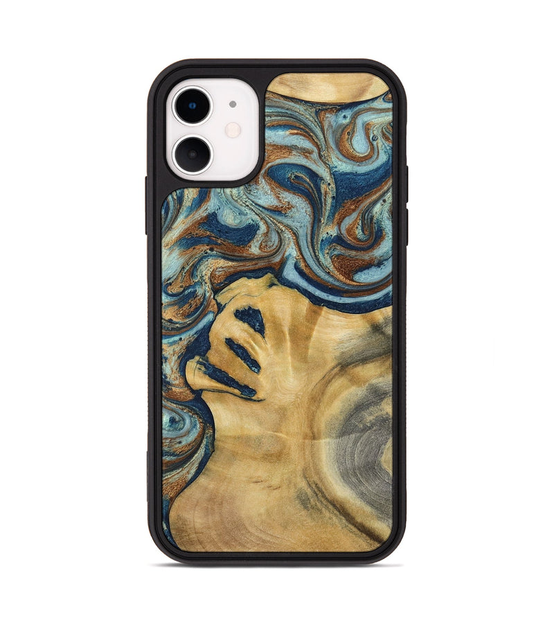 iPhone 11 Wood Phone Case - Lucien (Teal & Gold, 793506)