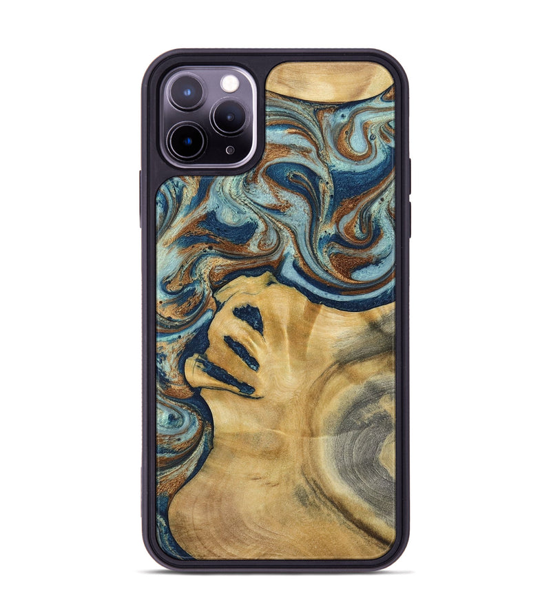 iPhone 11 Pro Max Wood Phone Case - Lucien (Teal & Gold, 793506)