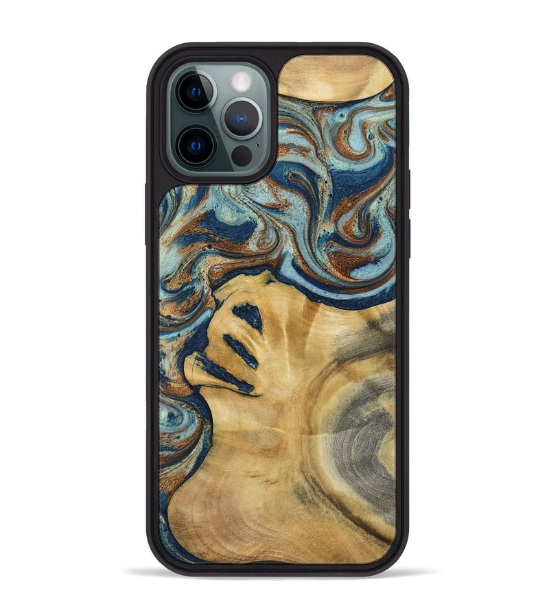 iPhone 12 Pro Max Wood Phone Case - Lucien (Teal & Gold, 793506)