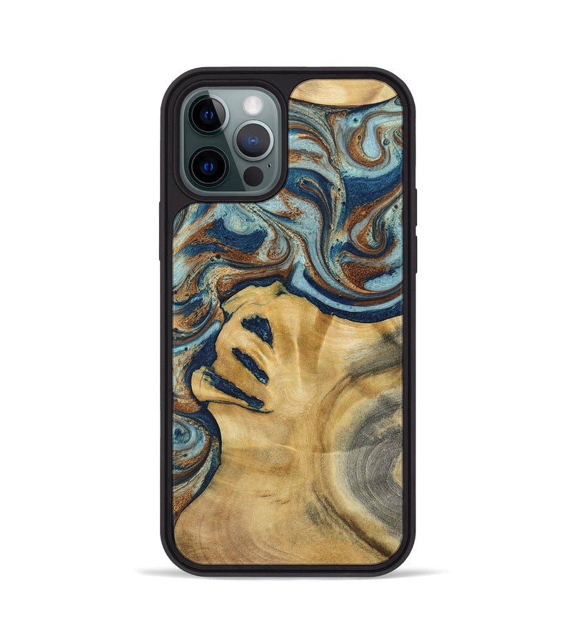 iPhone 12 Pro Wood Phone Case - Lucien (Teal & Gold, 793506)