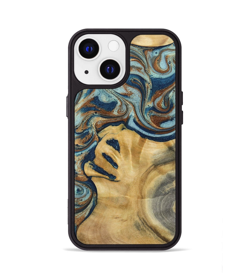 iPhone 13 Wood Phone Case - Lucien (Teal & Gold, 793506)