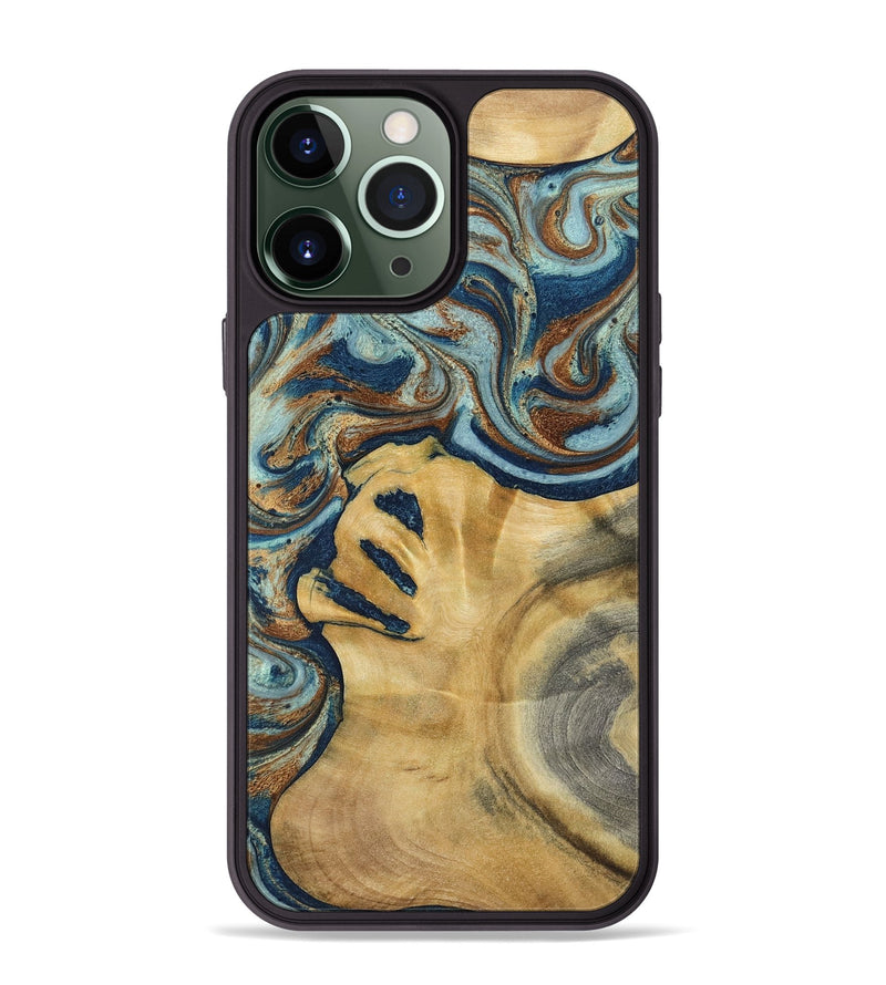 iPhone 13 Pro Max Wood Phone Case - Lucien (Teal & Gold, 793506)