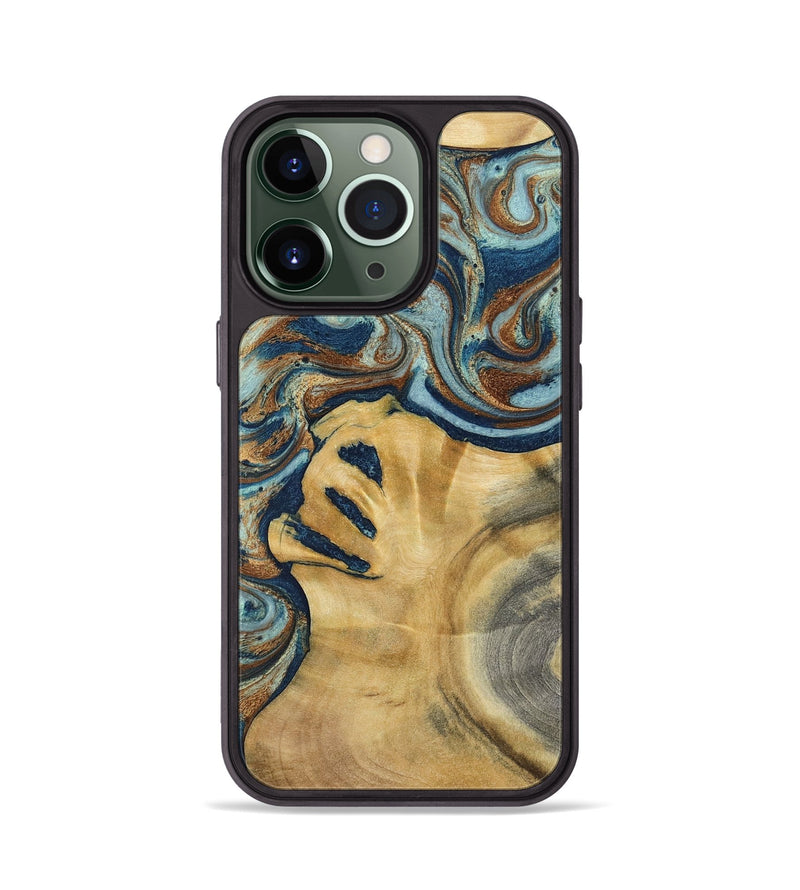 iPhone 13 Pro Wood Phone Case - Lucien (Teal & Gold, 793506)