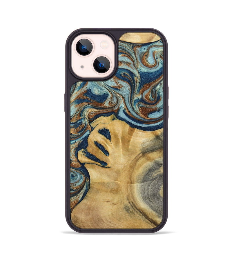iPhone 14 Wood Phone Case - Lucien (Teal & Gold, 793506)