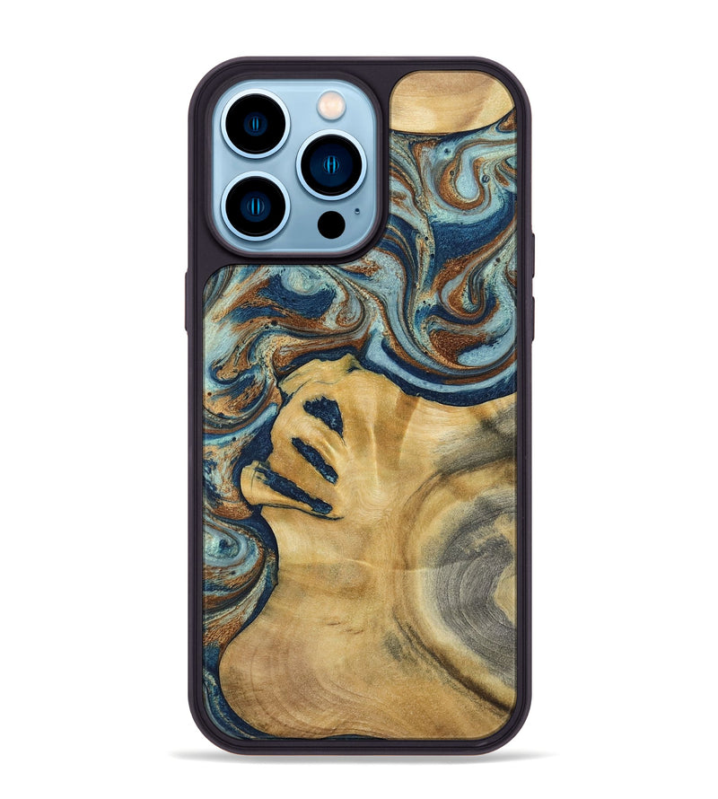 iPhone 14 Pro Max Wood Phone Case - Lucien (Teal & Gold, 793506)