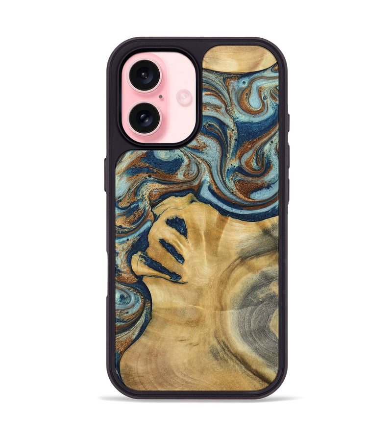 iPhone 16 Wood Phone Case - Lucien (Teal & Gold, 793506)