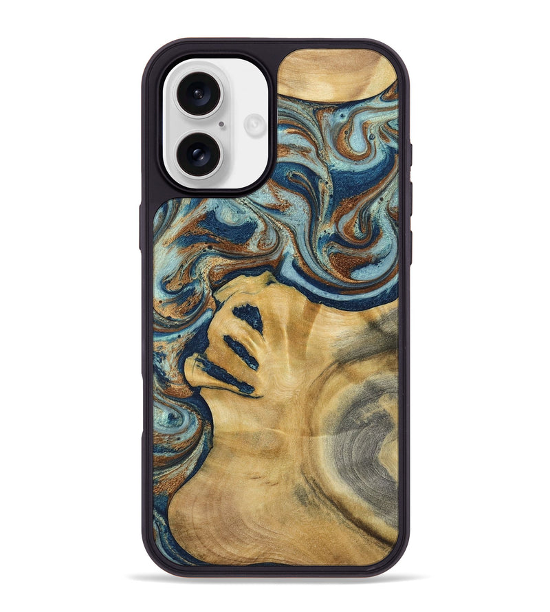 iPhone 16 Plus Wood Phone Case - Lucien (Teal & Gold, 793506)