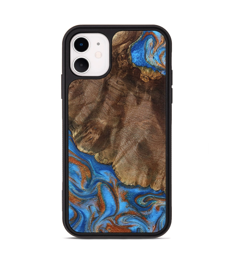iPhone 11 Wood Phone Case - Thiago (Teal & Gold, 793507)