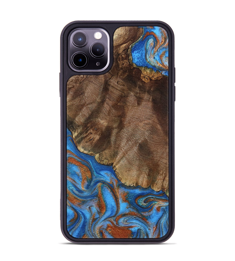 iPhone 11 Pro Max Wood Phone Case - Thiago (Teal & Gold, 793507)