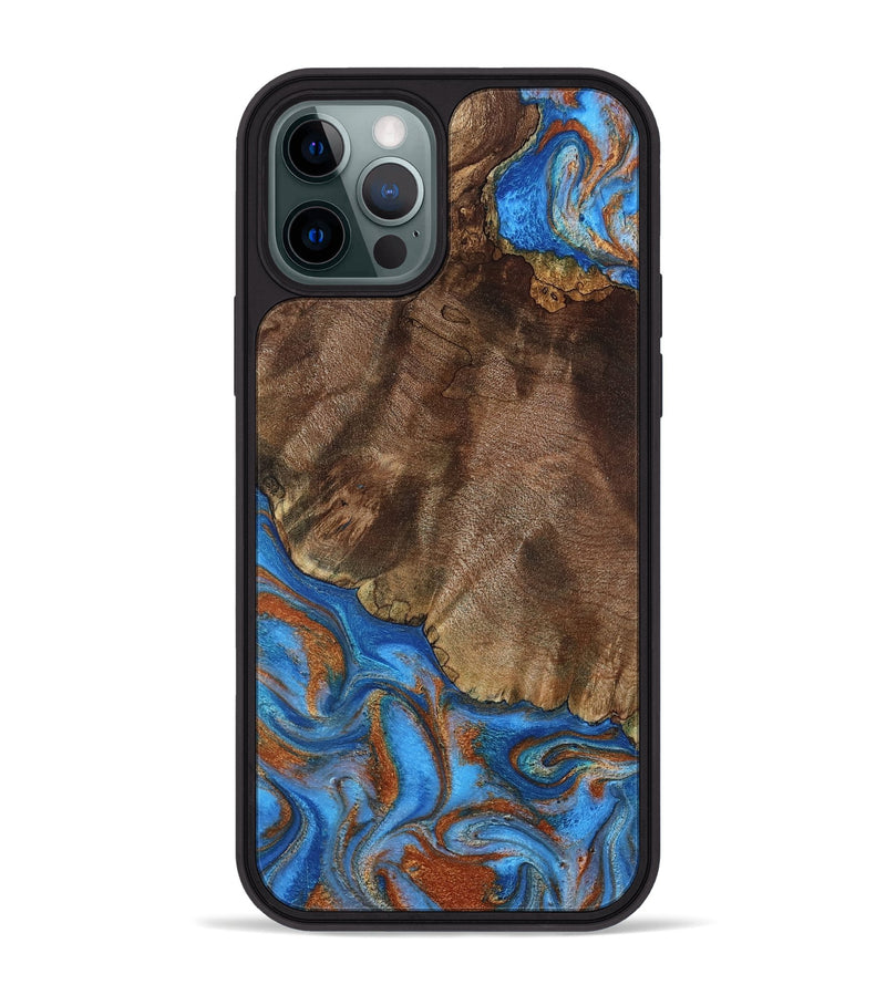 iPhone 12 Pro Max Wood Phone Case - Thiago (Teal & Gold, 793507)
