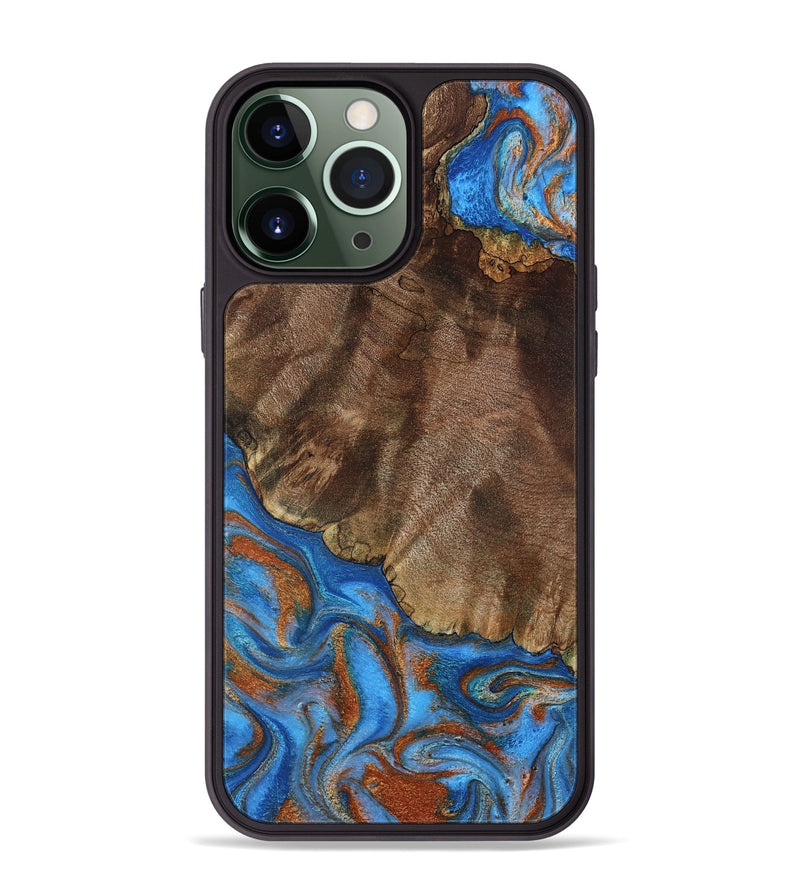 iPhone 13 Pro Max Wood Phone Case - Thiago (Teal & Gold, 793507)
