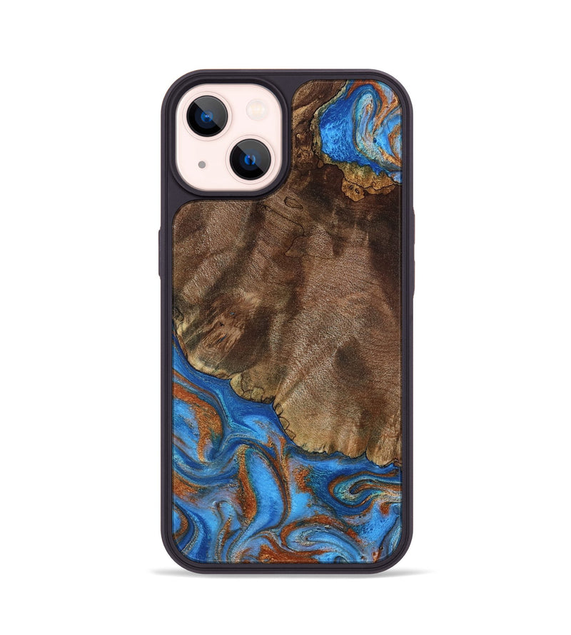 iPhone 14 Wood Phone Case - Thiago (Teal & Gold, 793507)