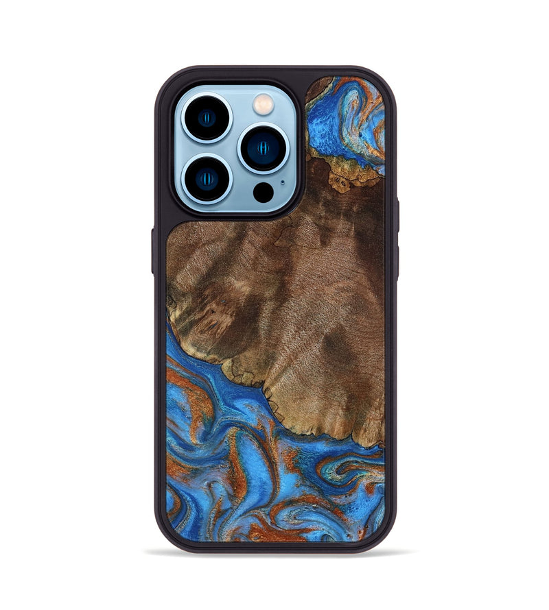 iPhone 14 Pro Wood Phone Case - Thiago (Teal & Gold, 793507)