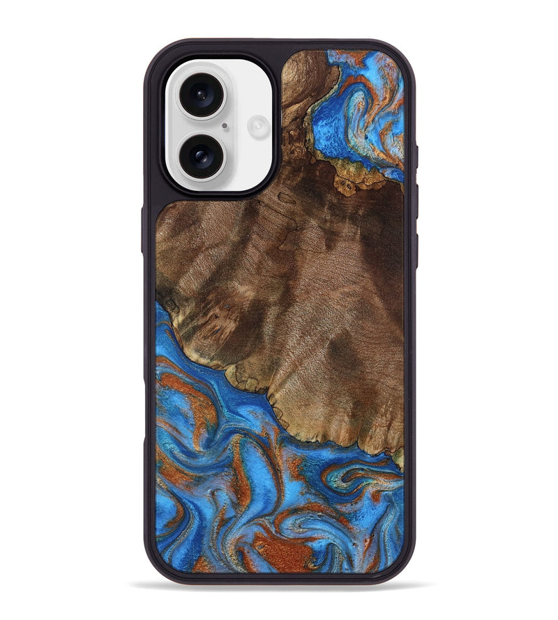 iPhone 16 Plus Wood Phone Case - Thiago (Teal & Gold, 793507)